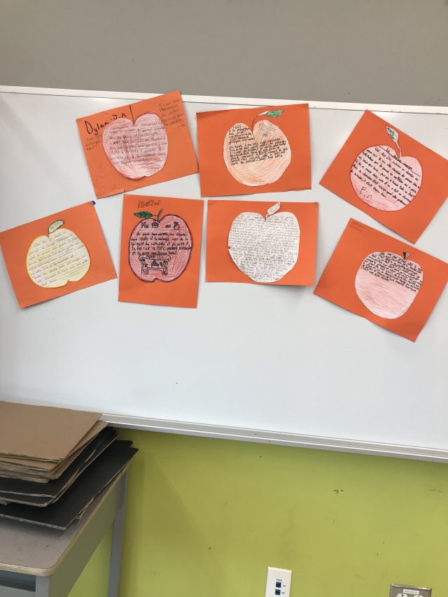 Histoires de pommes écritent par des élèves de l'école Saint-Donat (CSS de Montréal).